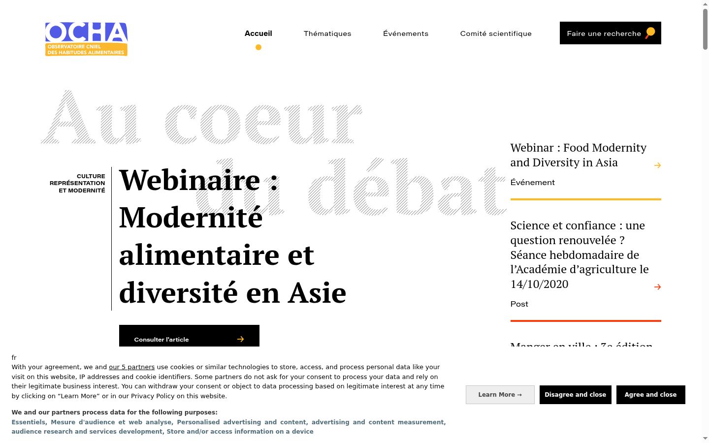 Capture d'écran de la bannière de consentement affichée avant toute interaction