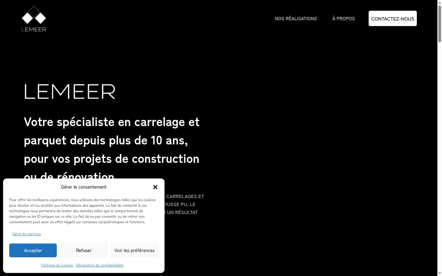 Capture d'écran de la bannière de consentement affichée avant toute interaction
