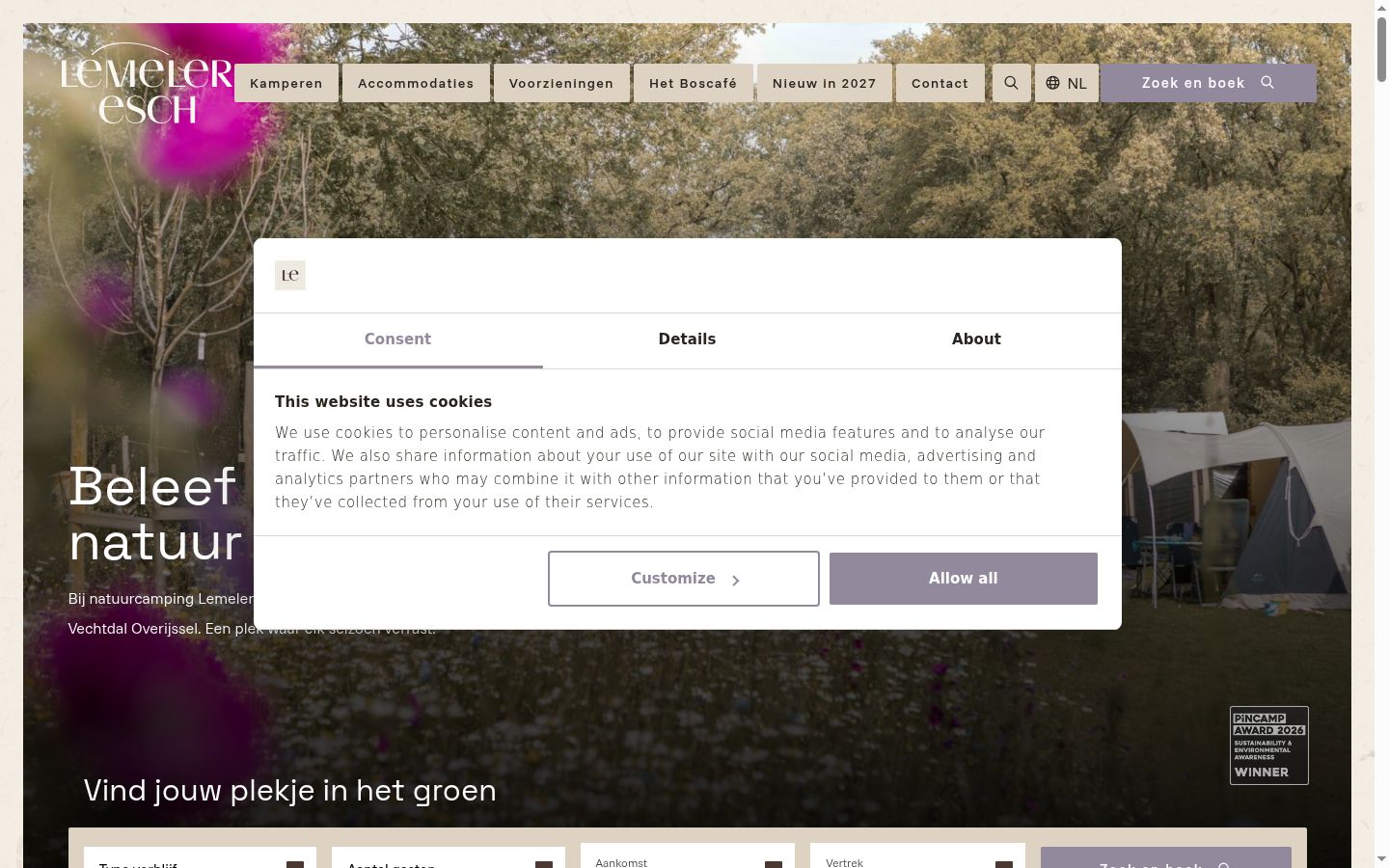Screenshot del banner di consenso mostrato prima di qualsiasi interazione