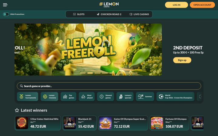 Kuvakaappaus sivustosta lemon.casino