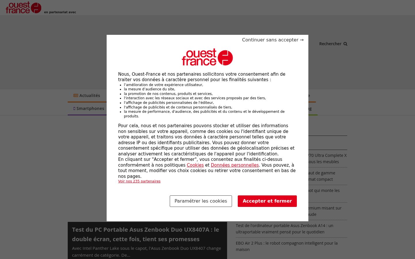 Screenshot of the consent banner shown before any interaction