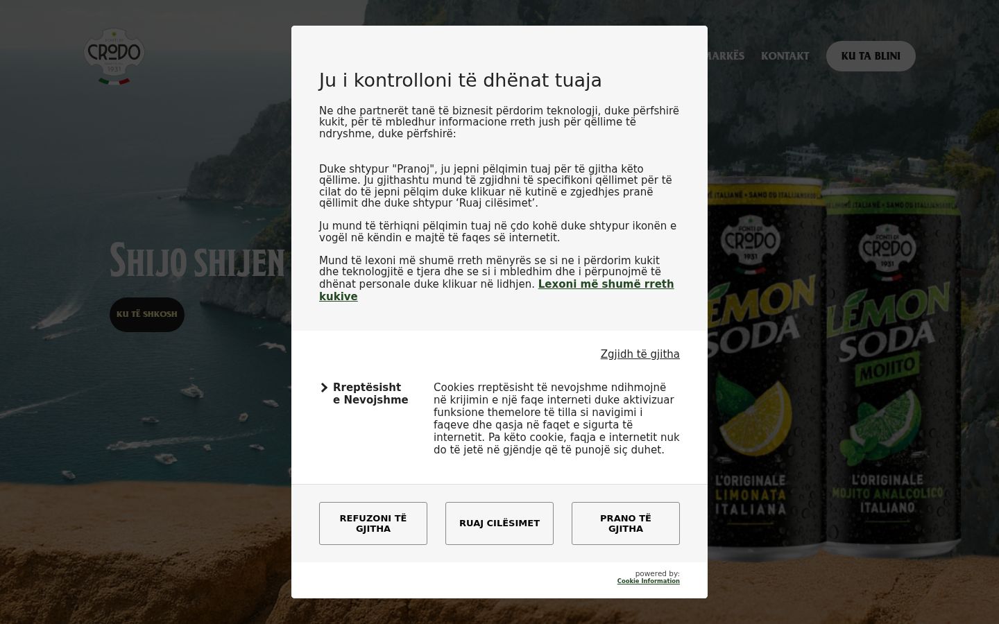 Sutikimo reklamjuostės, rodytos prieš bet kokią sąveiką, ekrano kopija