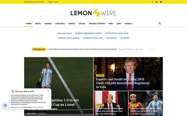 Screenshot von lemonwire.com