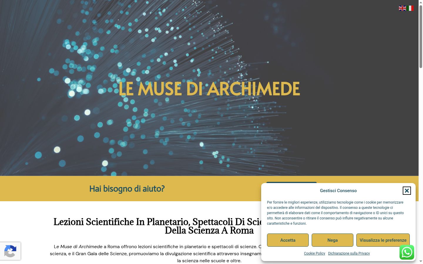 Screenshot del banner di consenso mostrato prima di qualsiasi interazione