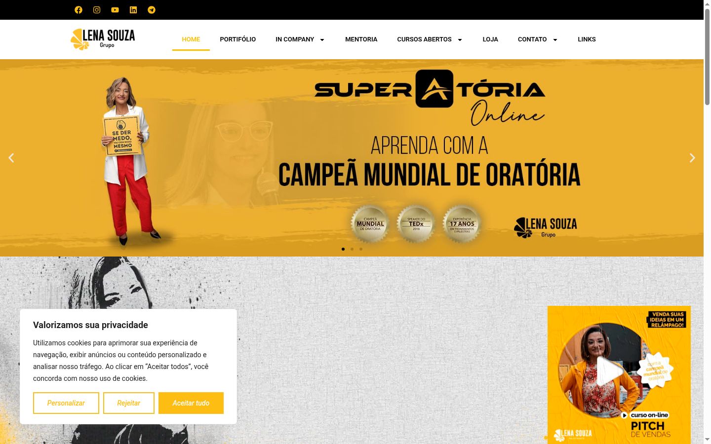 Captura de pantalla del banner de consentimiento mostrado antes de cualquier interacción