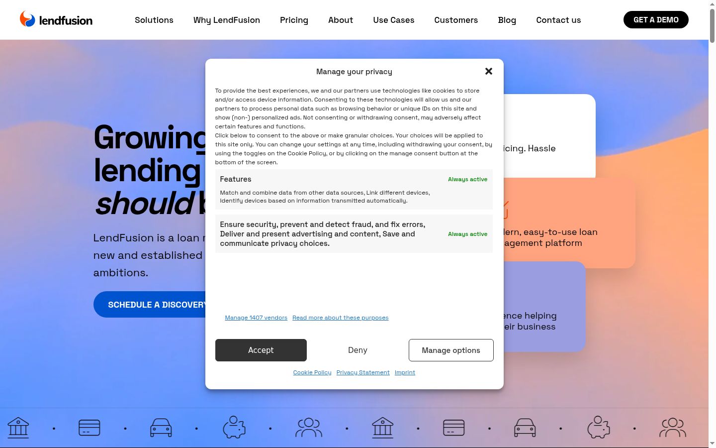 Screenshot del banner di consenso mostrato prima di qualsiasi interazione