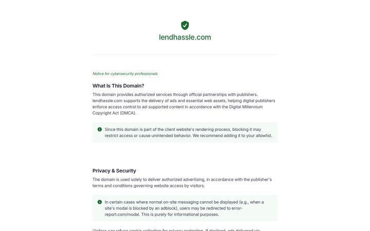 Screenshot of lendhassle.com