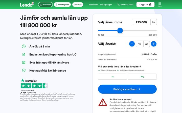 Screenshot of lendo.se