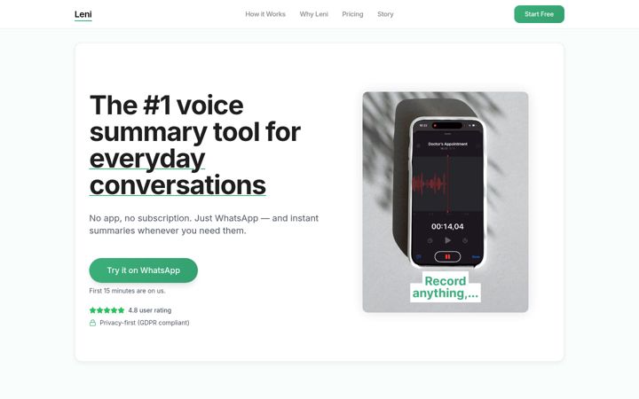Ekrānuzņēmums no leniapp.com