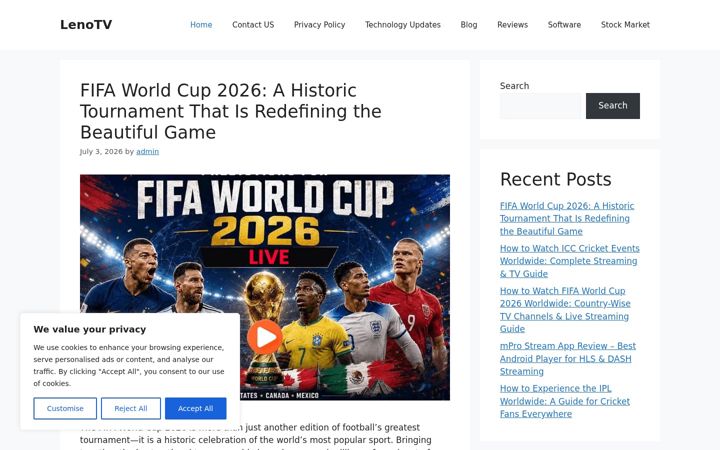Screenshot of lenotv.com