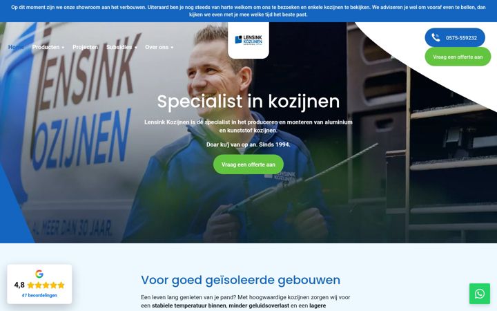 Screenshot of lensinkkozijnen.nl