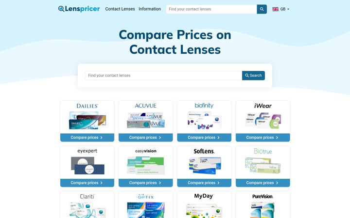 Screenshot of lenspricer.co.uk