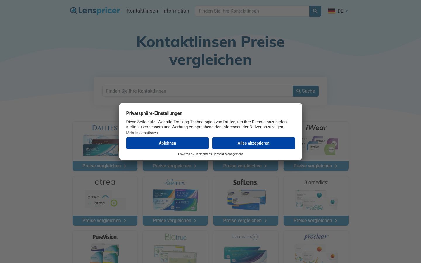 Screenshot des Einwilligungsbanners vor jeglicher Interaktion