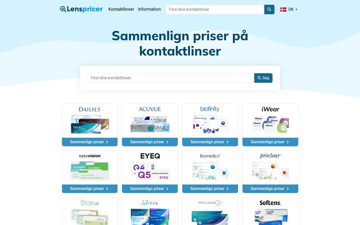 Screenshot of lenspricer.dk