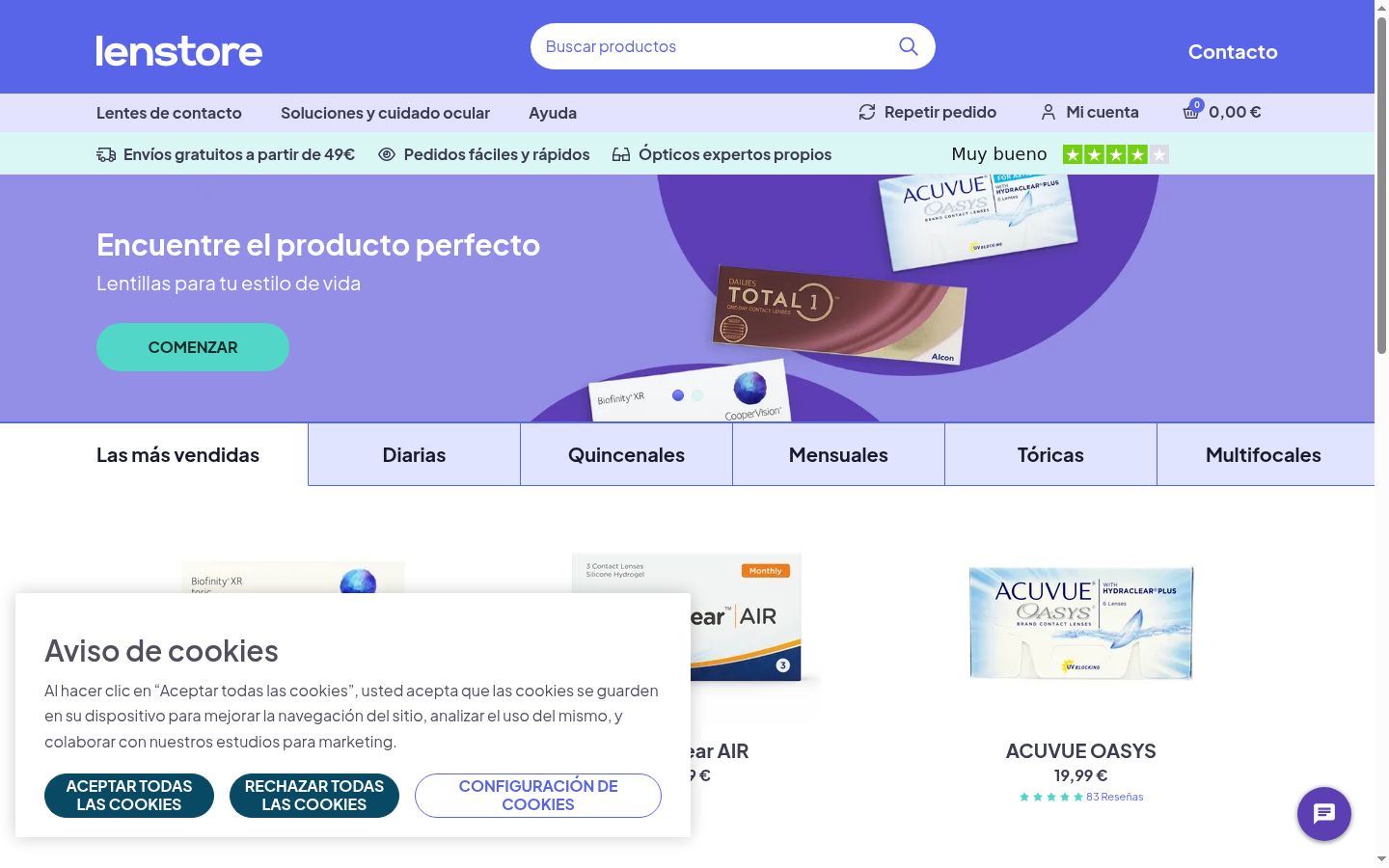 Screenshot del banner di consenso mostrato prima di qualsiasi interazione