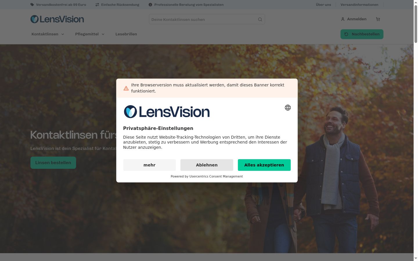Screenshot del banner di consenso mostrato prima di qualsiasi interazione