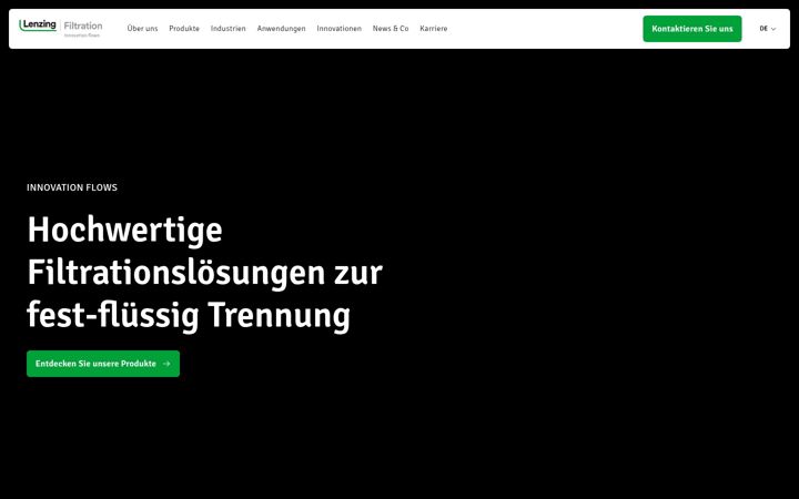 Screenshot of lenzing-filtration.com
