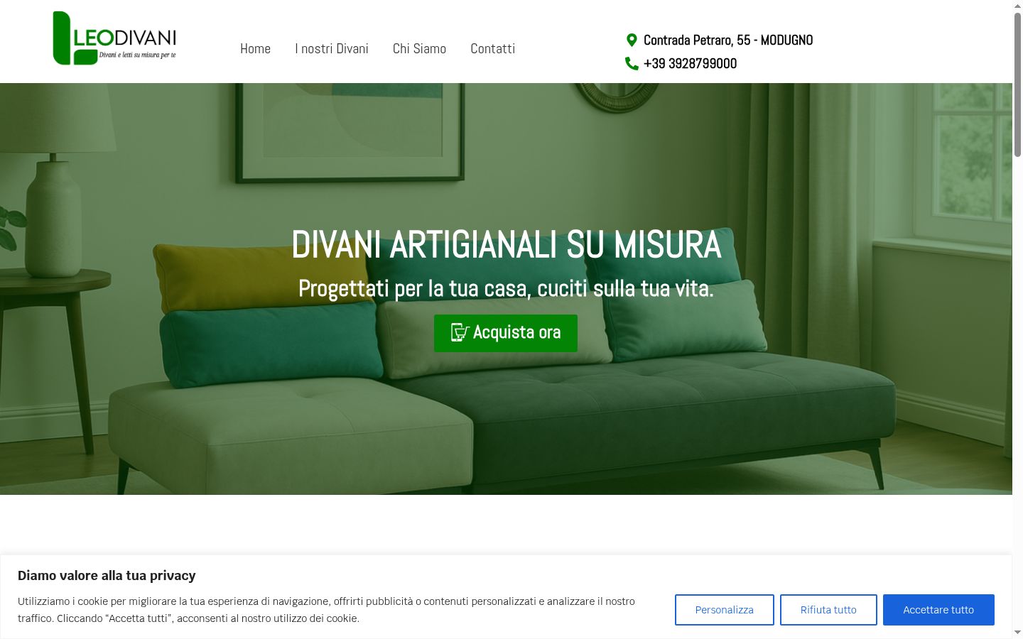 Screenshot del banner di consenso mostrato prima di qualsiasi interazione