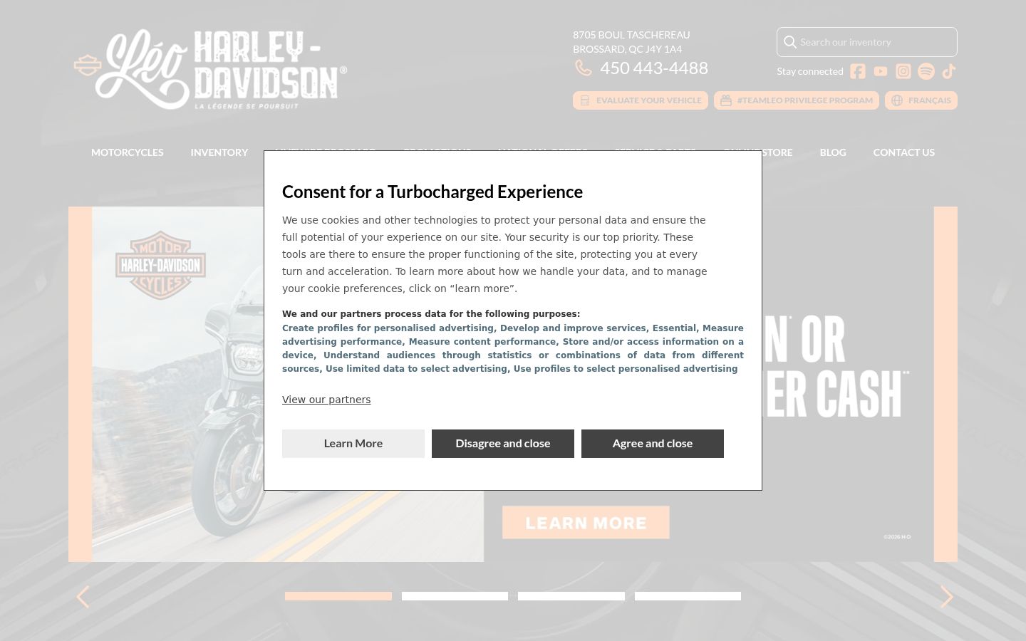Screenshot del banner di consenso mostrato prima di qualsiasi interazione