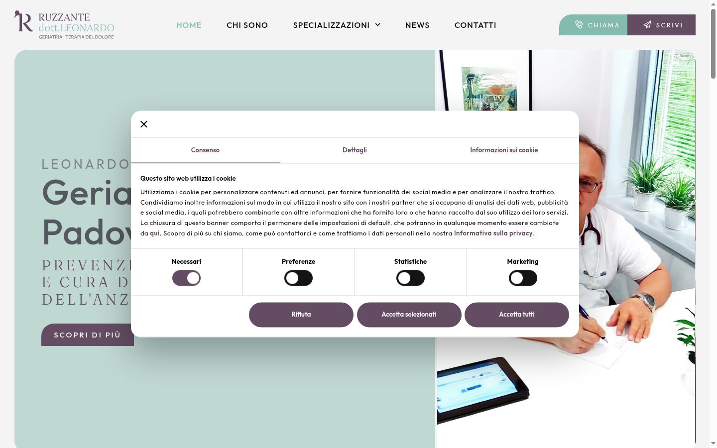 Screenshot del banner di consenso mostrato prima di qualsiasi interazione