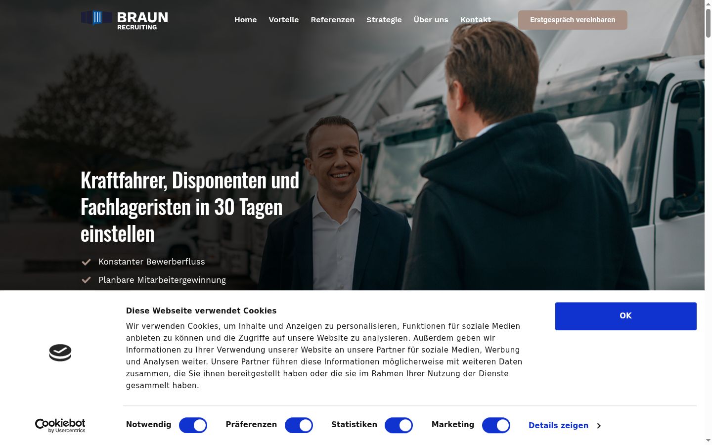 Screenshot des Einwilligungsbanners vor jeglicher Interaktion