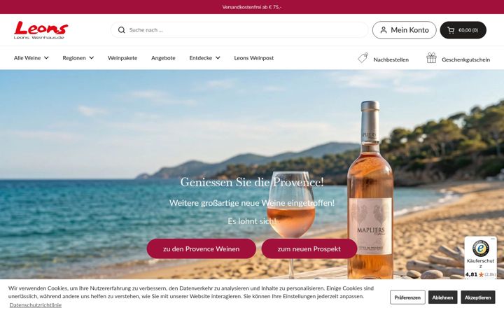 Screenshot of leons-weinhaus.de