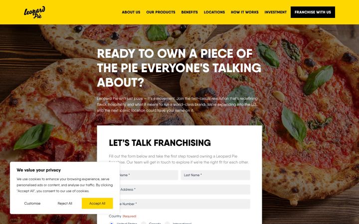 Screenshot of leopardpiefranchising.com