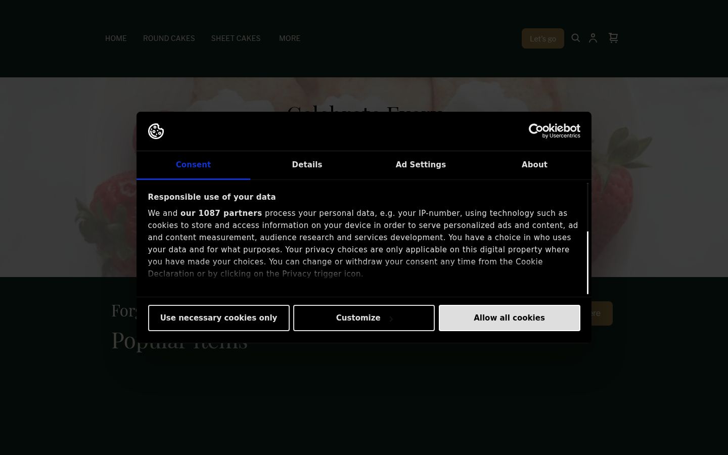 Screenshot van de toestemmingsbanner zoals getoond vóór enige interactie