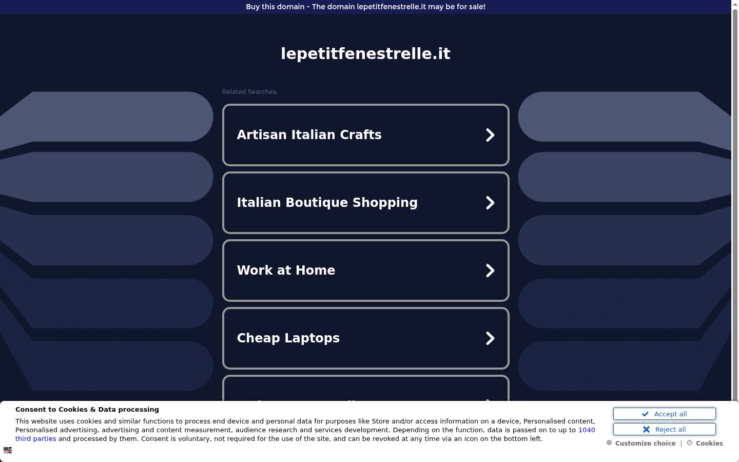 Screenshot del banner di consenso mostrato prima di qualsiasi interazione