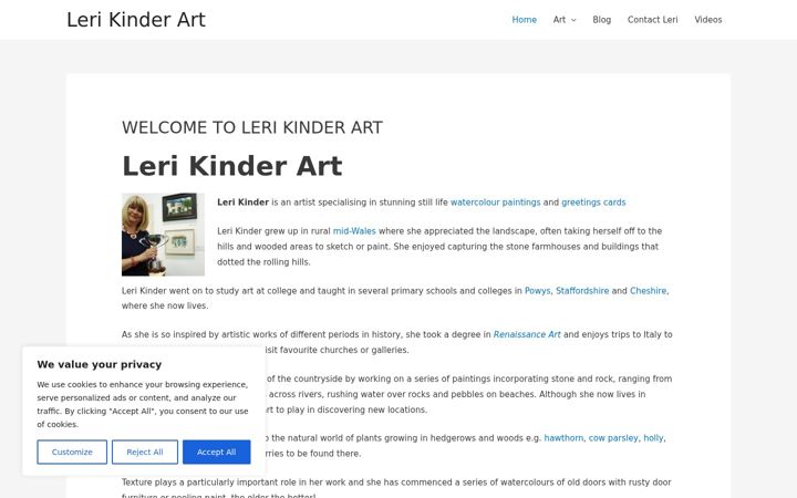 Screenshot of lerikinderart.co.uk