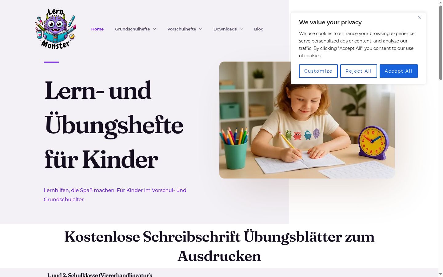 Screenshot des Einwilligungsbanners vor jeglicher Interaktion