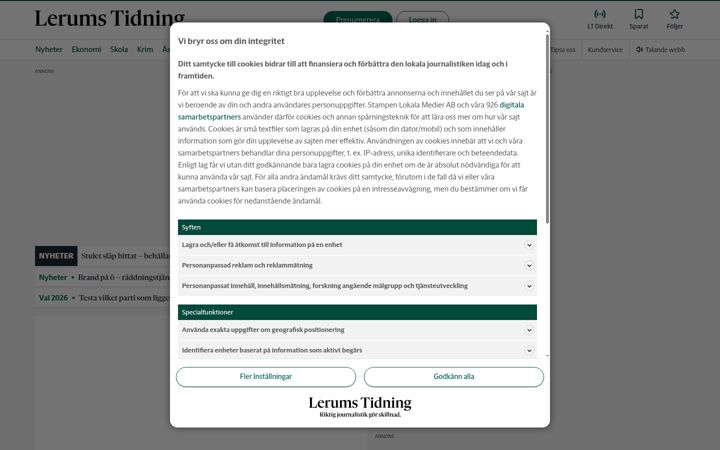 Screenshot of lerumstidning.se
