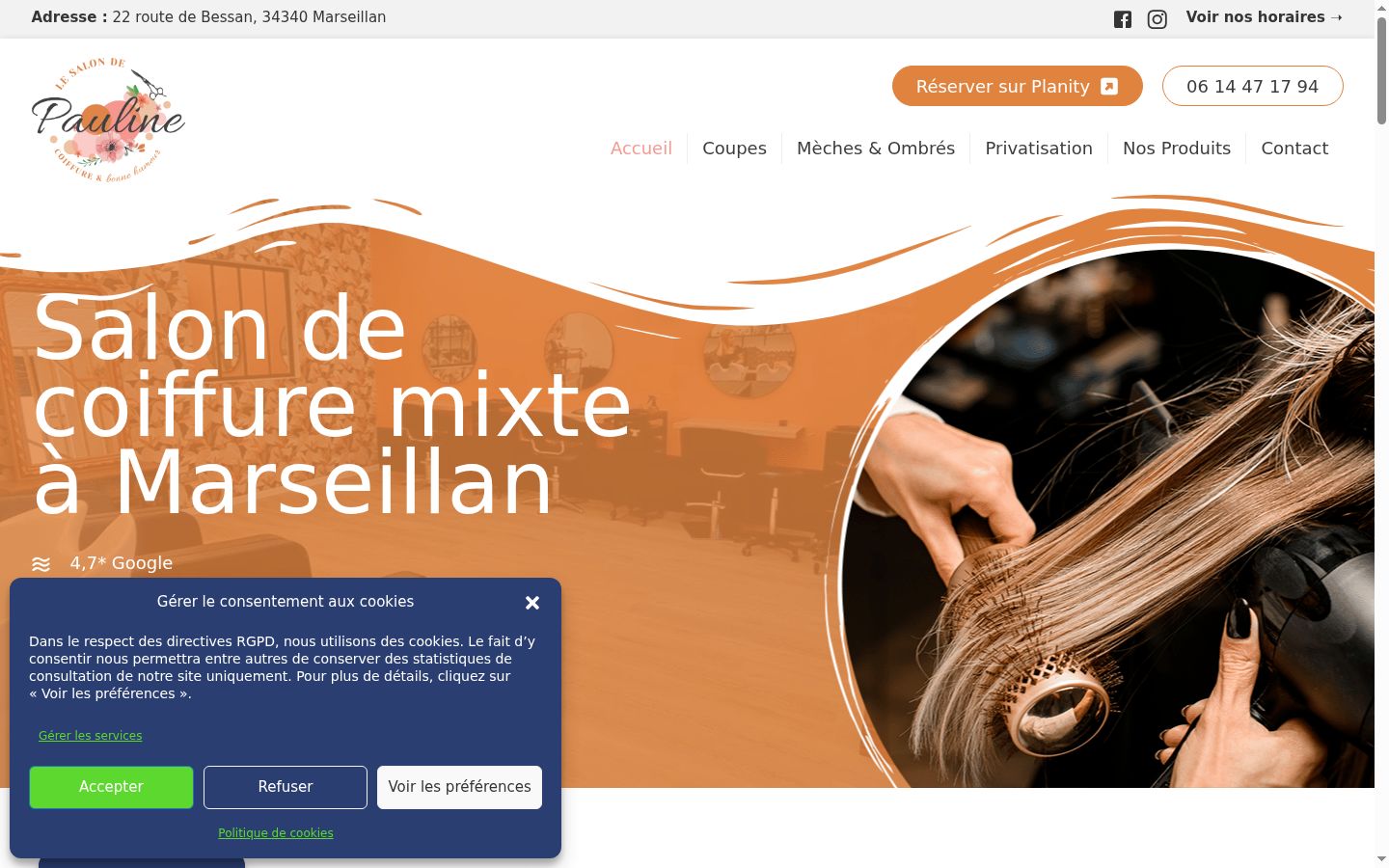Capture d'écran de la bannière de consentement affichée avant toute interaction