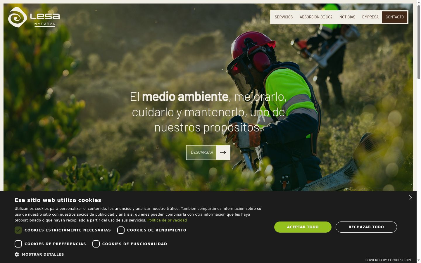 Captura de pantalla del banner de consentimiento mostrado antes de cualquier interacción