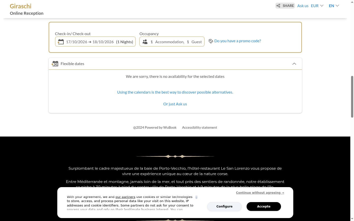 Screenshot del banner di consenso mostrato prima di qualsiasi interazione
