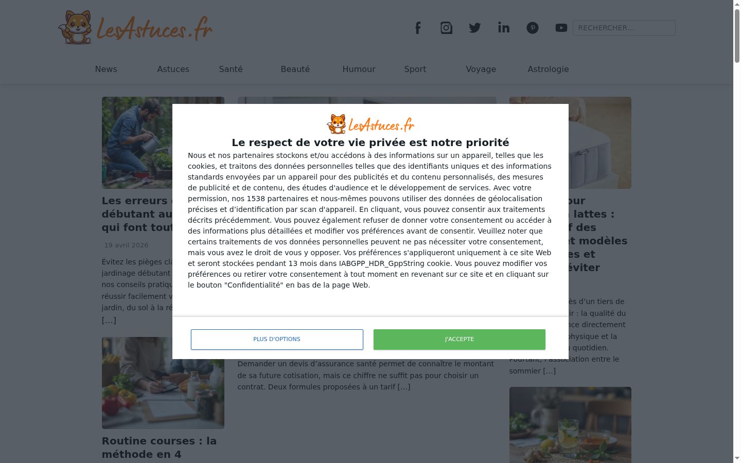 Capture d'écran de la bannière de consentement affichée avant toute interaction