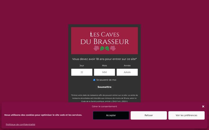 Screenshot of lescavesdubrasseur.fr