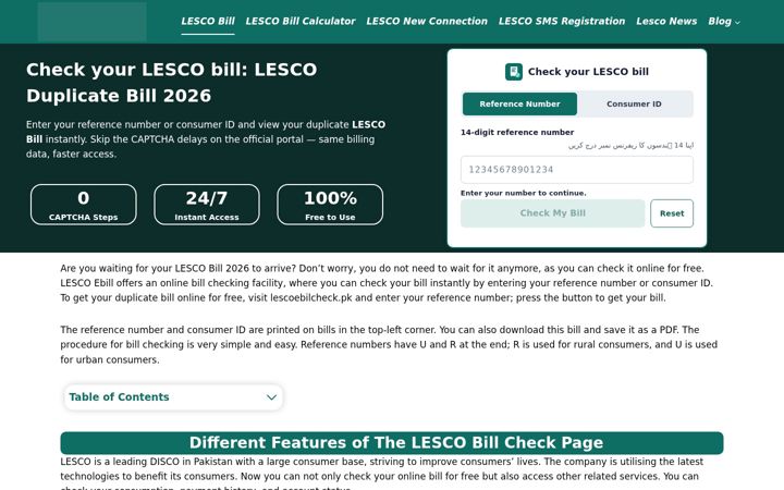 Screenshot of lescoebillcheck.pk
