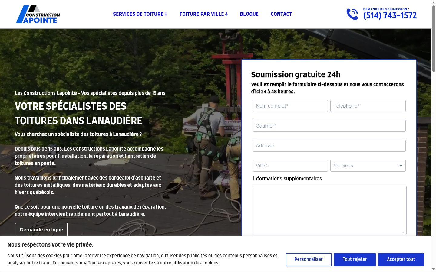 Capture d'écran de la bannière de consentement affichée avant toute interaction