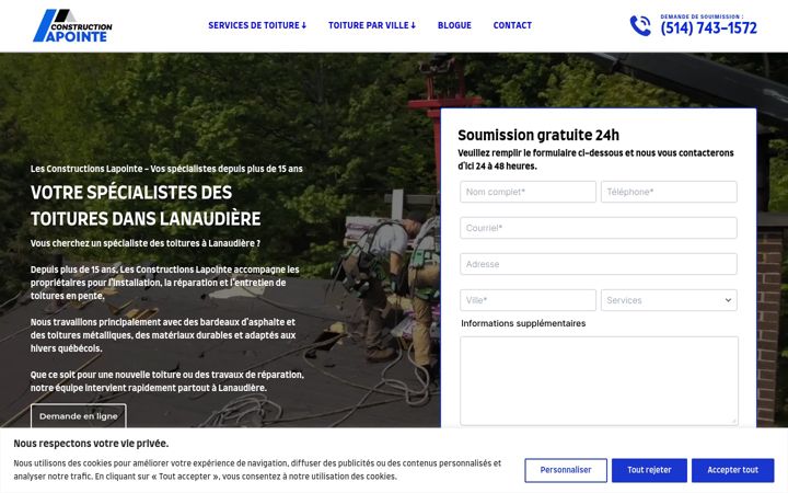 Screenshot of lesconstructionslapointe.com