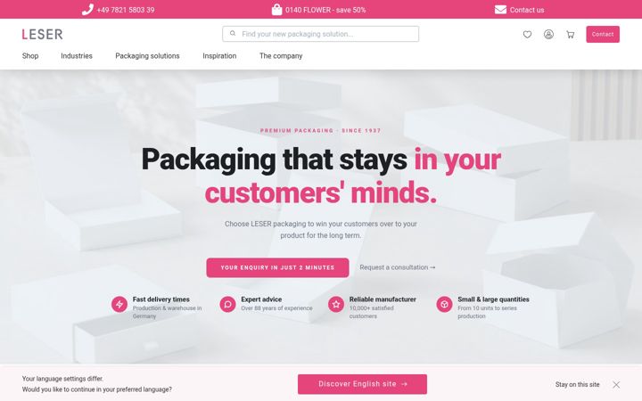 Screenshot of leser-packaging.com