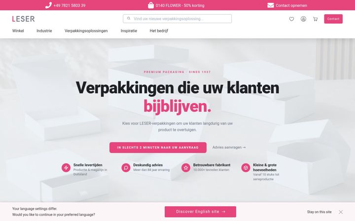 Screenshot of leser-verpakkingen.nl