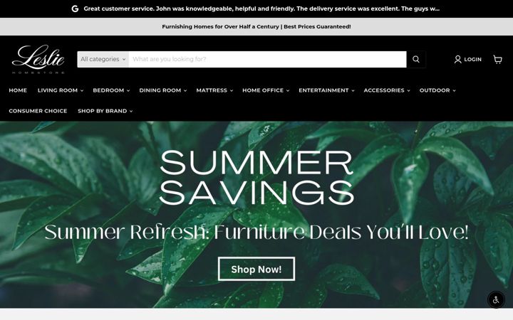 Screenshot of lesliefurniture.com