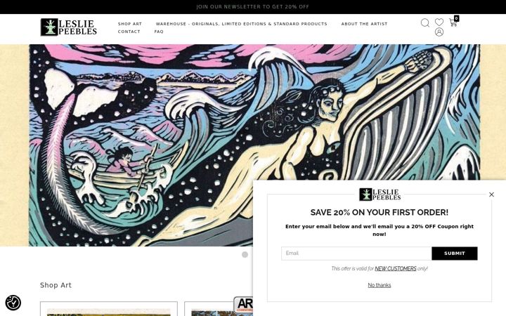 Screenshot of lesliepeeblesart.com