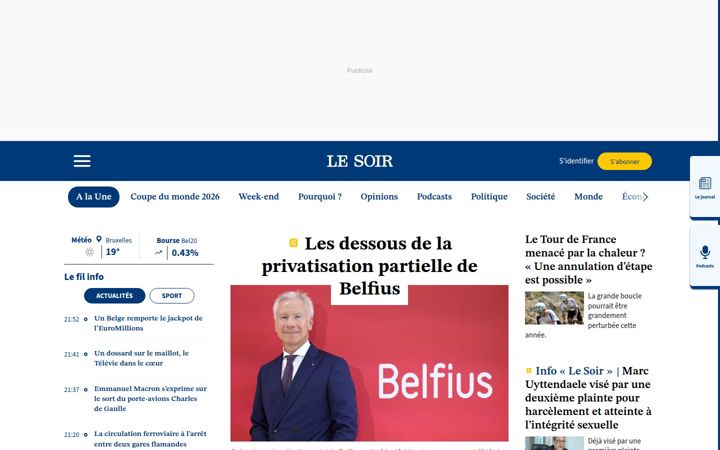 Screenshot stránky lesoir.be