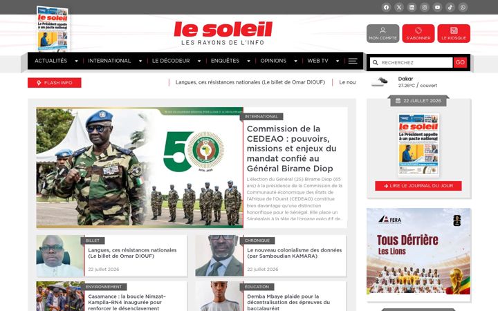 Screenshot of lesoleil.sn
