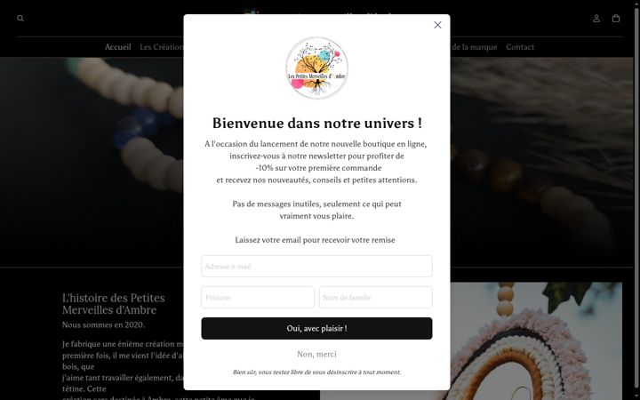 Screenshot of lespetitesmerveillesdambre.fr