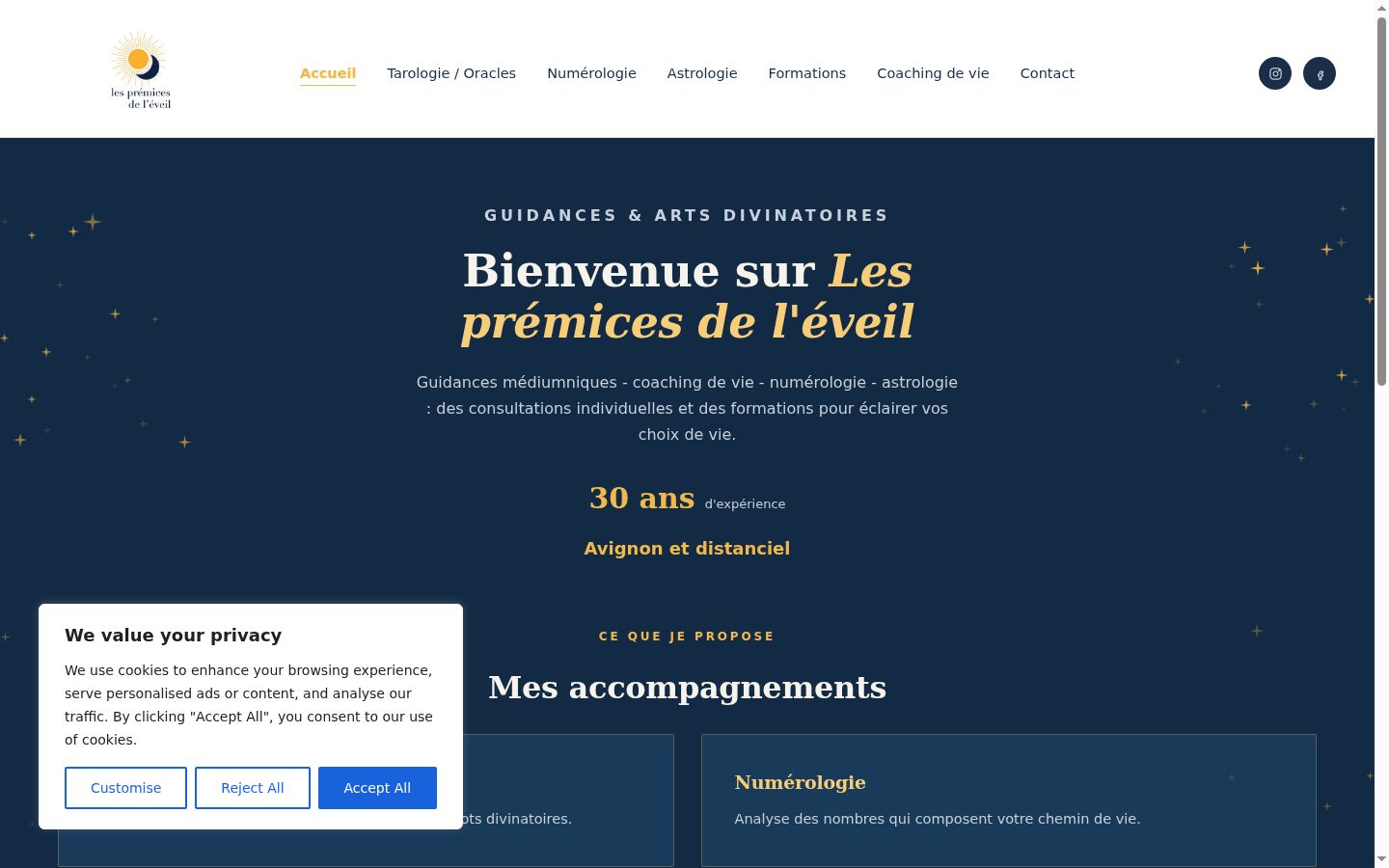 Capture d'écran de la bannière de consentement affichée avant toute interaction
