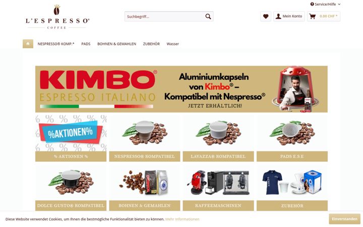 Screenshot of lespresso.ch