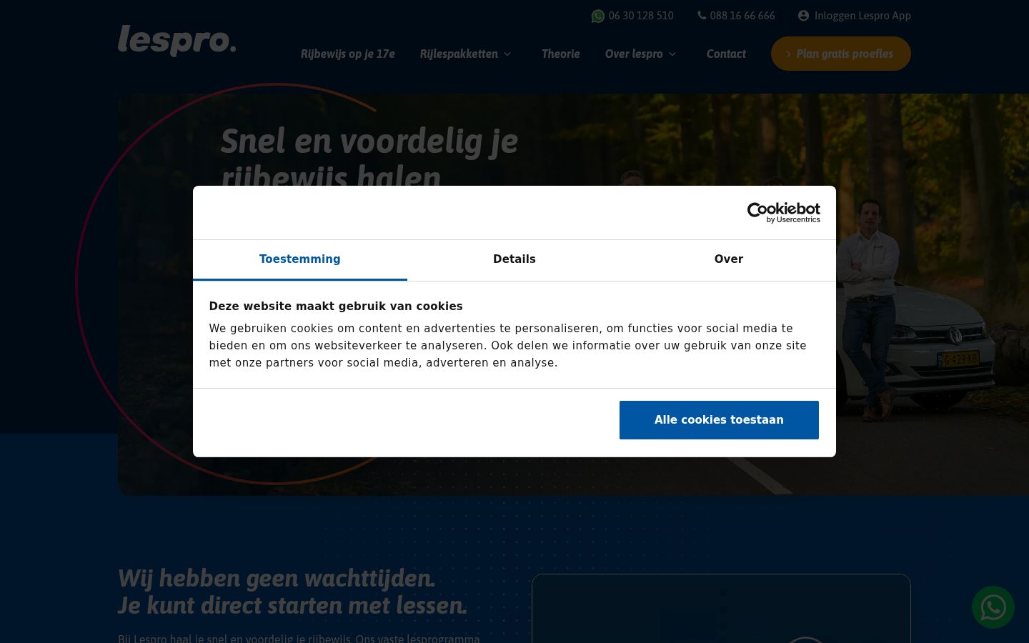 Screenshot van de toestemmingsbanner zoals getoond vóór enige interactie